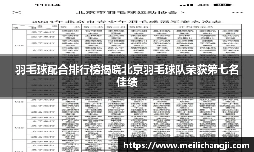 羽毛球配合排行榜揭晓北京羽毛球队荣获第七名佳绩