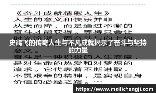 史鸿飞的传奇人生与不凡成就揭示了奋斗与坚持的力量